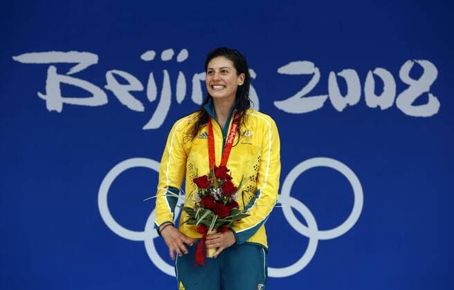 Olympia, Historie, Rückblick auf die Sommerspiele 2008 in Peking Stephanie Rice (Australien) - Olympiasiegerin über 200m Lagen -  Schwimmen OS Sommer Damen Olympische Spiele 2008, Sommerspiele Aufmacher premiumd 200m Lagen Einzelbild Peking Freude,
