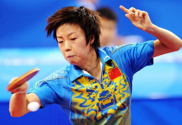 Zhang Yining (China) -  Tischtennis OS Sommer Damen Olympische Spiele Peking 2008, Sommerspiele, Nationaltrikot Einzelbild o0 Teamwettbewerb Peking Dynamik,