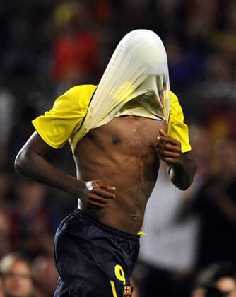 Samuel Etoo (FC Barcelona) - Torjubel -  (pan27346) Fußball EC 1 Herren Champions League Qualifikation 2008, Primera Division, 1. Spanische Liga, Barca Einzelbild o0 2009 Barcelona Begeisterung, Freude,