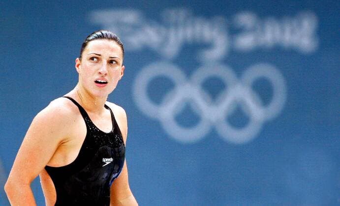 Mirna Jukic (Österreich) enttäuscht -  Schwimmen OS Sommer Damen Olympische Spiele 2008, Sommerspiele, 200m Brust Einzelbild Peking