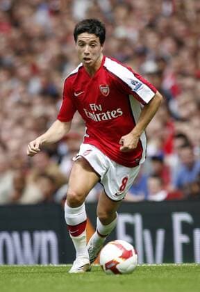 Samir Nasri (Arsenal) - EDITORIAL USE ONLY. No use with unauthorised audio, video, data, fixture lists, club league logos or live services. Online in-match use limited to 120 images, no video emulation. No use in betting, games or single club league player publications. Fußball Herren English Premier League 2008 2009, 1. Englische Liga, FC Einzelbild London Dynamik,
