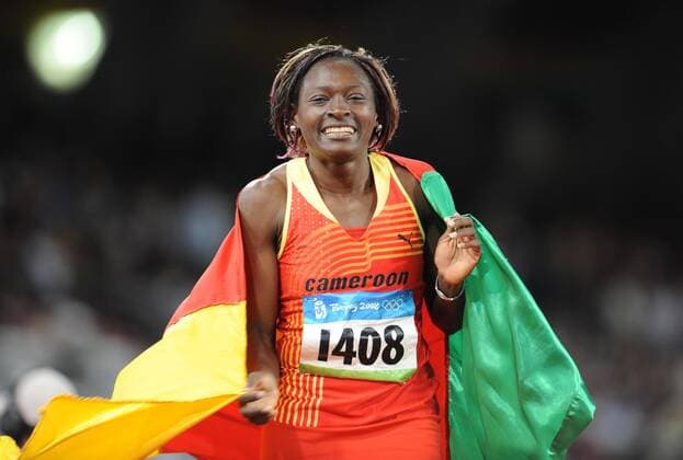 Francoise Mbango Etone (Kamerun) - Dreisprung Olympiasiegerin 2008 -  Leichtathletik OS Sommer Damen Olympische Spiele Peking 2008, Sommerspiele, Marathon Einzelbild o0 Nationaltrikot, Peking Freude,