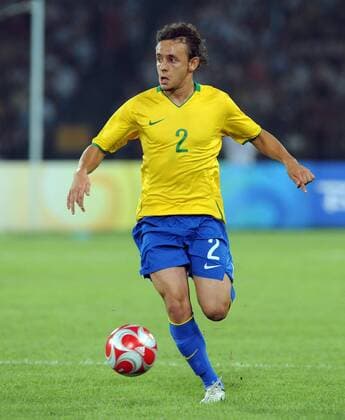 Rafinha (Brasilien) am Ball - Fußball OS Sommer Herren Olympische Spiele Peking 2008, Sommerspiele, Länderspiel, Nationalteam, Nationaltrikot, Olympiateam Einzelbild Peking Dynamik,