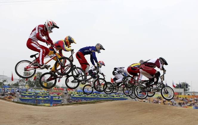 BMX Fahrer nehmen am olympischen Rennen teil BMX OS Sommer Herren Olympische Spiele 2008, Sommerspiele Gruppe Peking Dynamik,