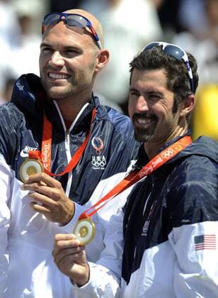 Philip Dalhausser und Todd Rogers (beide USA) - Olympiasieger 2008 -  Beachvolleyball OS Sommer Herren Olympische Spiele Peking 2008, Sommerspiele, Beach Gruppe Peking Freude,