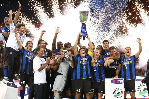 Inter Mailand ist italienischer Supercup Sieger 2008 -  Fußball Herren Supercoppa 2008 2009, Italienischer Supercup, Super Cup, FC Internazionale Mailand Totale Mailand Freude, Begeisterung,