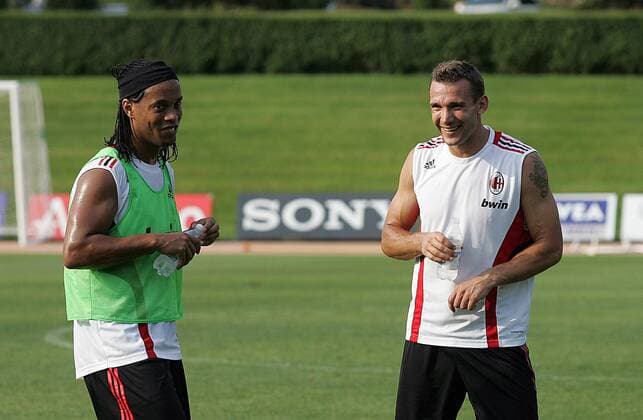 Andriy Shevchenko (re.) und Ronaldinho (beide AC Mailand) - Fußball Herren Serie A 2008 2009, 1. Liga, Milan, Training Gruppe Mailand