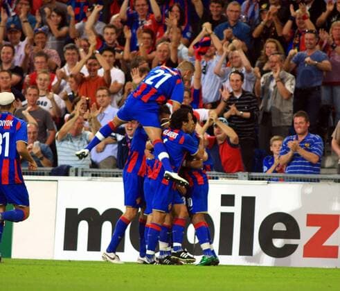Torjubel Basel Fußball EC 1 Herren Champions League Quali 2008 2009, FC Basel Gruppe Basel Freude, Begeisterung, 
