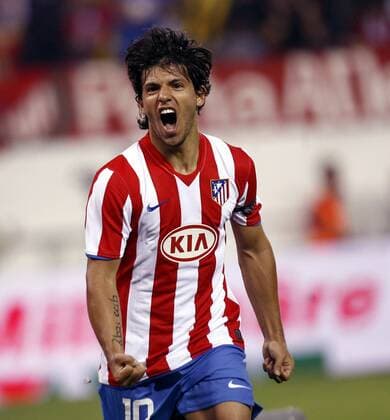 Sergio Agüero (Atletico Madrid) - Torjubel -  - NOxONLINExUSE Fußball EC 1 Herren Champions League 2008 2009 Qualifikation, Atletico Madrid Einzelbild Madrid Freude,