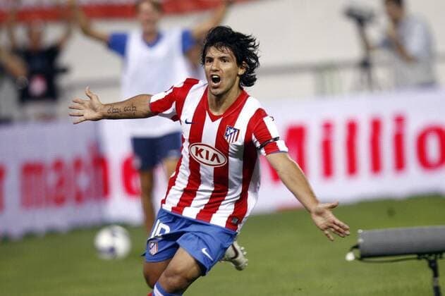 Sergio Agüero (Atletico Madrid) -  - NOxONLINExUSE Fußball EC 1 Herren Champions League Qualifikation 2008 2009, Atletico Madrid, Vdig Einzelbild Madrid Freude,