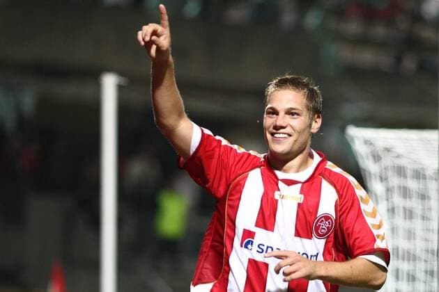 Kasper Risgard (Aalborg) - Torjubel -  (APS20080827LG0074) Fußball EC 1 Herren Champions League Qualifikation 2008 2009, Aalborg BK Einzelbild Kaunas Begeisterung, Freude,
