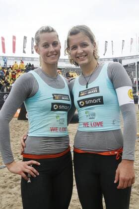 Sara Goller (li.) und Laura Ludwig (beide Deutschland) Beachvolleyball LM Damen Deutsche Smart Meisterschaft 2008, DM, Beach Gruppe Timmendorf, Timmendorfer Strand