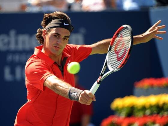 Roger Federer (Schweiz) Tennis Herren US Open 2008, Grand Slam, ATP Tour Einzelbild Flushing Meadows New York, NY, N.Y. Dynamik,