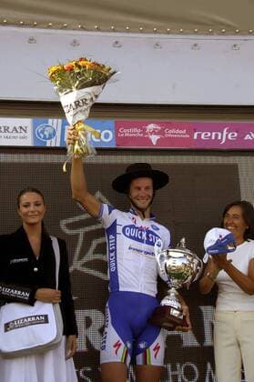 Tom Boonen (Belgien Quick Step) gewinnt die 3. Etappe der Spanienrundfahrt 2008 -  Radsport Herren Vuelta a Espana 2008, Spanienrundfahrt, Straßenradsport, Straße, Rad Gruppe 3. Etappe: Jaen - Cordoba Begeisterung, Freude,