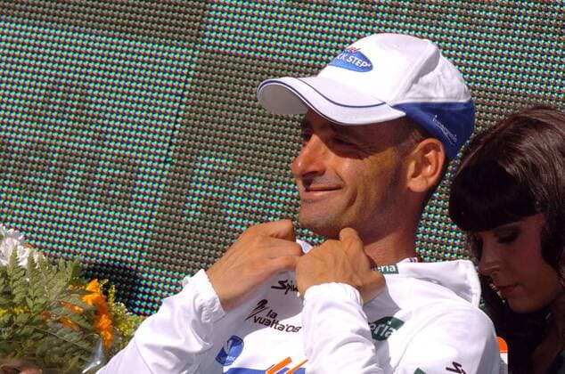 Paolo Bettini (Italien Quick Step) während der Siegerehrung -  Radsport Herren Vuelta a Espana 2008, Spanienrundfahrt, Straßenradsport, Straße, Rad Einzelbild 4. Etappe: Cordoba - Puertollano Freude,
