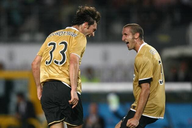 Nicola Legrottaglie (li.) und Giorgio Chiellini (beide Juventus Turin) - Torjubel -  Fußball EC 1 Herren Champions League Quali 2008 2009, Juventus Turin, Juve Gruppe Turin Freude,