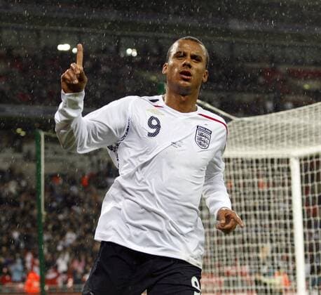 Gabriel Agbonlahor (England U21) - Torjubel - EDITORIAL USE ONLY. No use with unauthorised audio, video, data, fixture lists, club league logos or live services. Online in-match use limited to 120 images, no video emulation. No use in betting, games or single club league player publications. Fußball Länderspiel Herren U21 EM Quali 2008, U 21 Nationalteam, Nationaltrikot Einzelbild London Freude,