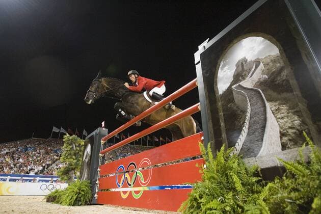 Ludger Beerbaum (Deutschland) auf All Inclusive Pferdesport OS Sommer Herren Olympische Spiele Peking 2008, Sommerspiele, Reiten, Reitsport, Springreiten, Springen, Einzelbild Teamwertung, Teamwettbewerb Hongkong Hong Kong