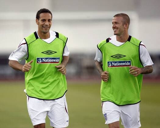 Rio Ferdinand (li.) und David Beckham (beide England) - EDITORIAL USE ONLY. No use with unauthorised audio, video, data, fixture lists, club league logos or live services. Online in-match use limited to 120 images, no video emulation. No use in betting, games or single club league player publications. Fußball Herren Nationalteam 2008, England, Training Gruppe Zagreb