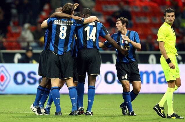 Torjubel Inter Mailand -  Fußball Herren Serie A 2008 2009, 1. Italienische Liga, FC Internazionale Mailand Gruppe Mailand Freude,