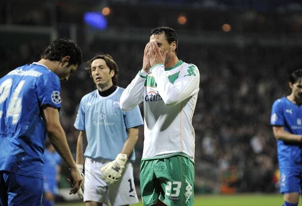 Hugo Almeida (Bremen) verzweifelt Fußball EC 1 Herren Champions League 2008 2009, SV Werder Bremen - Anorthosis Famagusta FC 0:0 Gruppe Bremen Enttäuschung,