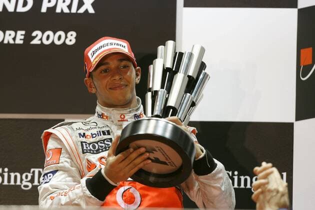 Lewis Hamilton (England McLaren Mercedes) belegt beim GP von Singapur 2008 den 3. Platz Motorsport Grand Prix Herren Großer Preis von Singapur 2008, Formel 1 Weltmeisterschaft, F1, F, GP, WM, Einzelbild Singapur