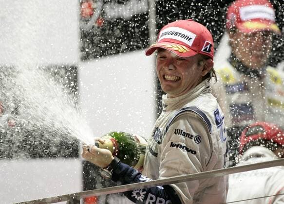 Nico Rosberg (Deutschland Williams) freut sich über seinen 2. Platz beim GP von Singapur 2008 Motorsport Grand Prix Herren Großer Preis von Singapur 2008, Formel 1 Weltmeisterschaft, F1, F, GP, WM, Einzelbild Singapur