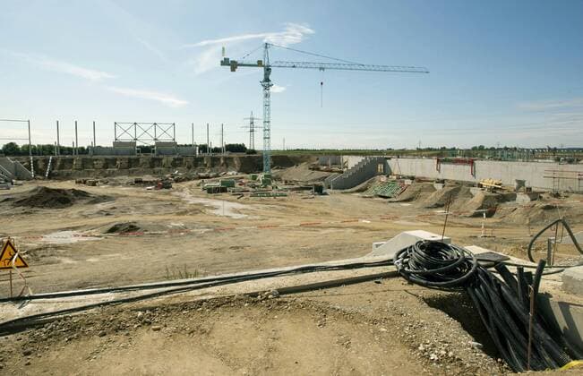 Fußball, Stadiongeschichte FC Augsburg Baustelle Impuls Arena, zukünftige Heimspielstätte des FC Augsburg und Austragungsort der Frauenfußball WM 2011 Fußball 2. BL Herren Saison 2008 2009, FC Augsburg, Austragungsort, Spielstätte, Vorschau WM 2011, Frauen, Frauenfußball Totale ImpulsArena Augsburg