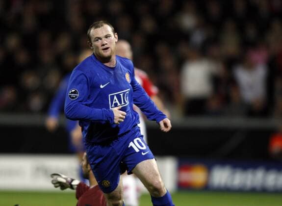 Wayne Rooney (Manchester United) - Torjubel -  Fußball EC 1 Herren Champions League 2008 2009, Manchester United, ManU Einzelbild Aalborg
