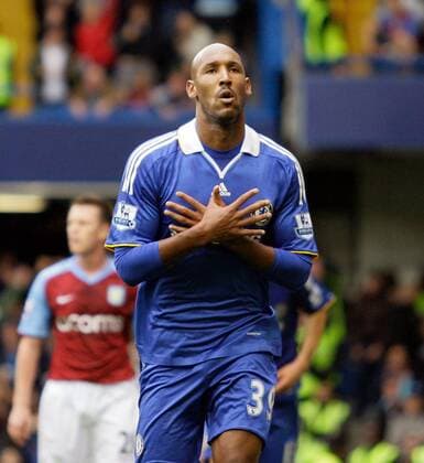 Nicolas Anelka (Chelsea) - Torjubel - EDITORIAL USE ONLY. No use with unauthorised audio, video, data, fixture lists, club league logos or live services. Online in-match use limited to 120 images, no video emulation. No use in betting, games or single club league player publications. Fußball Herren English Premier League 2008 2009, 1. Englische Liga, Chelsea FC London Einzelbild London Freude,