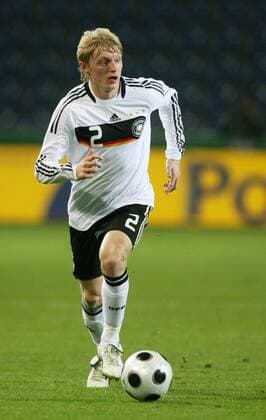 Andreas Beck (Deutschland U21) Fußball Länderspiel Herren U 21 EM Qualifikation 2008, Nationalmannschaft, Nationaltrikot, Einzelbild Magdeburg Dynamik,