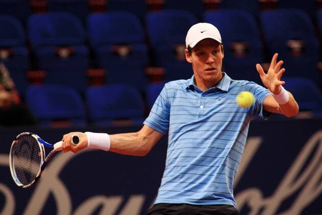 Tomas Berdych (Tschechien) Tennis Herren Davidoff Swiss Indoors 2008, ATP Tour, Einzelbild Basel Dynamik, 