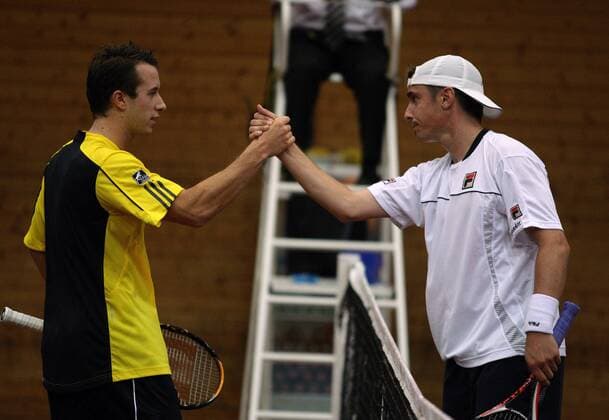 Philipp Kohlschreiber (li.) und Denis Gremelmayr (beide Deutschland) Tennis Herren Davidoff Swiss Indoors 2008, ATP Tour Gruppe Basel