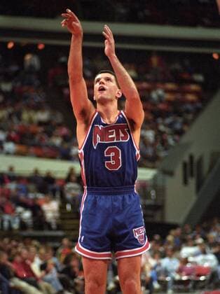 EuroBasket 2022, Historie, Die besten Spieler Europas Drazen Petrovic (New Jersey Netz) - Basketball Herren NBA 1990 1991 Einzelbild Dynamik, EDITORIAL USE ONLY