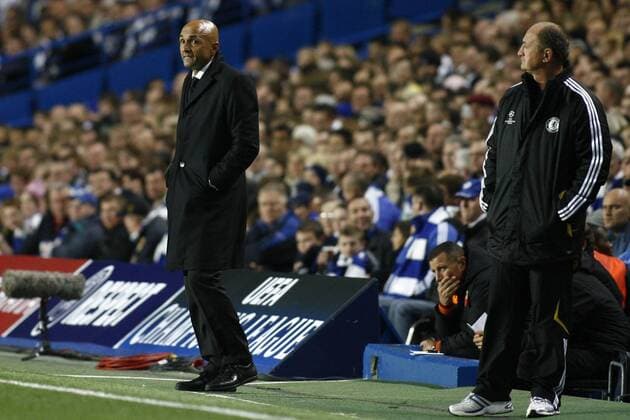 Trainer Luiz Felipe Scolari (Chelsea, re.) und Trainerkollege Luciano Spalletti (AS Rom) -  Fußball EC 1 Herren Champions League 2008 2009, Chelsea FC London - AS Rom, Roma Gruppe London