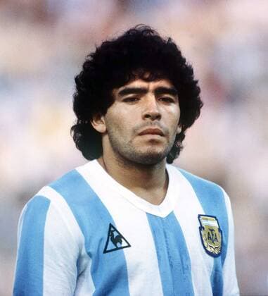 Diego Armando Maradona (Argentinien) -  Fußball Länderspiel Herren WM 1982, Nationalteam, Nationaltrikot, Porträt Barcelona
