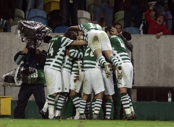 Torjubel Sporting Lissabon -  Fußball EC 1 Herren Champions League 2008 2009, Sporting Lissabon Totale Lissabon Freude,