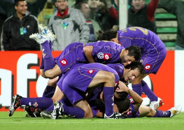 Torjubel AC Florenz -  Fußball EC 1 Herren Champions League 2008 2009, ACF Fiorentina, Vdig Gruppe Florenz Begeisterung, Freude,
