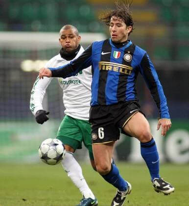 Maxwell Scherrer (Inter Mailand, re.) gegen Gabriel (Panathinaikos Athen) -  Fußball EC 1 Herren Champions League 2008 2009, FC Internazionale Mailand - Panathinaikos Athen Gruppe Mailand Dynamik,
