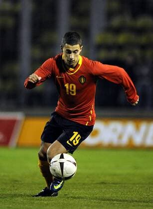Eden Hazard (Belgien) -  Fußball Länderspiel Herren Freundschaftsspiel 2008, Test, Testspiel, Nationalmannschaft, Nationaltrikot Einzelbild Luxemburg Dynamik,