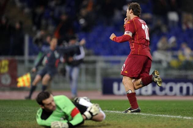 Francesco Totti (AS Rom, re.) - Torjubel -  Fußball EC 1 Herren Champions League 2008 2009, Roma - Girondins de Bordeaux 2:0 Gruppe Rom Freude, Enttäuschung,