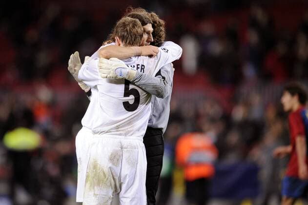 Schlussjubel Donezk, mit Dmytro Chygrynskiy und Oleksandr Kucher -  (pan29076) Fußball EC 1 Herren Champions League 2008 2009, Schachtjor Donezk Gruppe Barcelona Freude,