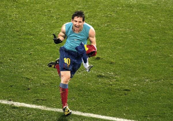 Torschütze Lionel Messi (FC Barcelona) jubelt -  - NOxONLINExUSE Fußball Herren Primera Division 2008 2009, 1. Spanische Liga, FC Barcelona, Barca Einzelbild Barcelona Freude, Begeisterung,