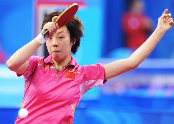Zhang Yining (China) -  Tischtennis OS Sommer Damen Olympische Sommerspiele 2008 Beijing, Spiele, Teamwettbewerb, Teamwertung, Einzel Einzelbild Peking Dynamik,