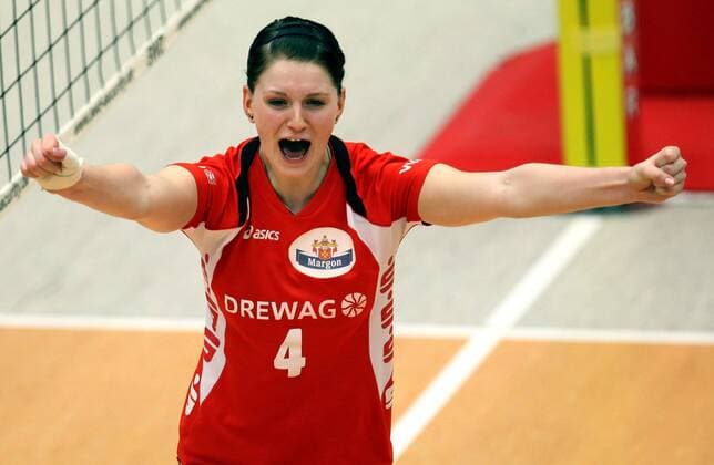 Stefanie Karg (Dresden) - Jubel Volleyball 1. BL Damen Saison 2008 2009, Dresdner SC, DSC Einzelbild Dresden