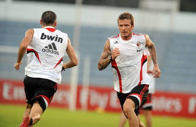 David Beckham (AC Mailand, re.) - Fußball Herren Serie A 2008 2009, 1. Italienische Liga, Training, Trainingslager, AC Mailand, Milan Gruppe Dubai Dynamik,
