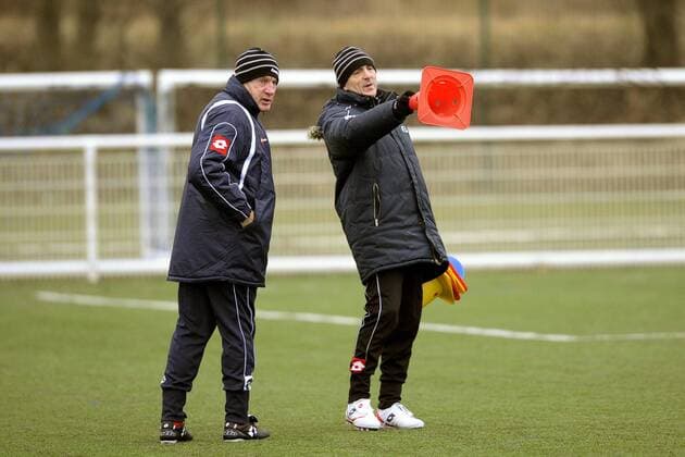 Trainer Luis Fernandez (Reims, li.) -  Fußball Herren Ligue Deux 2008 2009, 2. Französische Liga, Stade de Reims Gruppe Reims