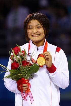 Kaori Icho (Japan) - Olympiasiegerin 2008 in der Klasse bis 63kg -  (2008081803161864) Ringen OS Sommer Damen Olympische Spiele Peking 2008, Sommerspiele, Klasse bis 63kg Freistil Einzelbild Peking Freude,