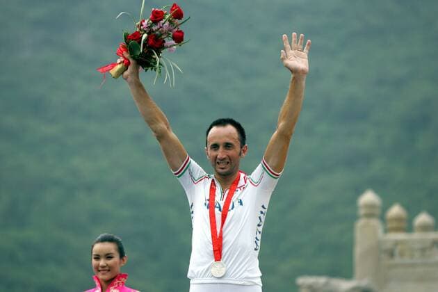 Davide Rebellin (Italien) wird Olympiazweiter -  Radsport Herren Olympische Spiele 2008, Sommerspiele Straßenradsport, Straße, Rad Einzelbild Peking