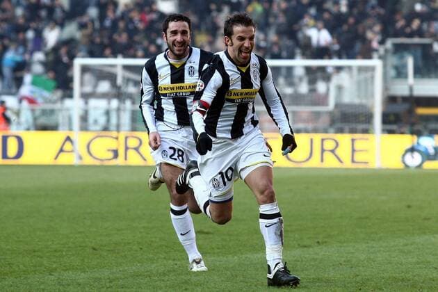 Alessandro del Piero (vorn) und Cristian Molinaro (beide Juventus Turin) - Torjubel -  Fußball Herren Serie A 2008 2009, 1. Italienische Liga, Juventus Turin, Juve Gruppe Turin Freude, Begeisterung,